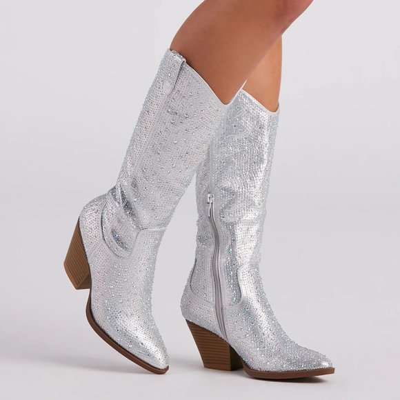 NEW🔥 Bling Jeweled Rhinestone Pointed-Toe Western Cowboy CowGirl Boot Knee-High - Picture 5 of 8